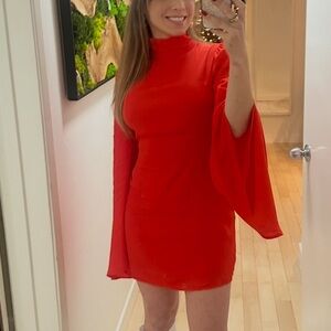 Red Bell-Sleeve Mini Dress - Women